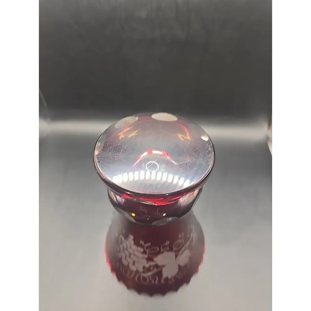 Vintage Egermann Style Ruby Cut To Clear Vase With Grapes and Vines 6